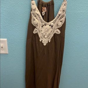 Brown crochet detail dress